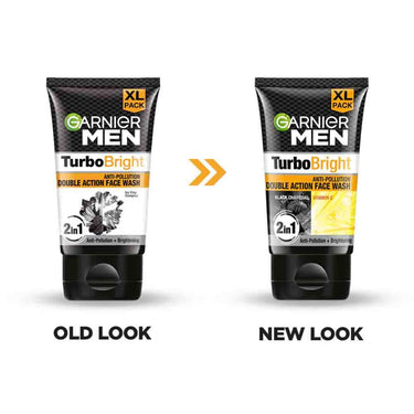 Garnier Men Turbo Bright Double Action Face Wash, Deep Cleansing Anti Pollution Face Wash with Charcoal and Vitamin C, Suitable for all Skin Types, 150g